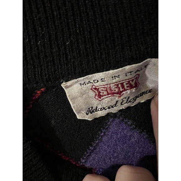 SISLEY Sweater Mens XL Argyle Diamond Relaxed Elegance Mock Neck Golf Italy Vtg - Picture 3 of 7